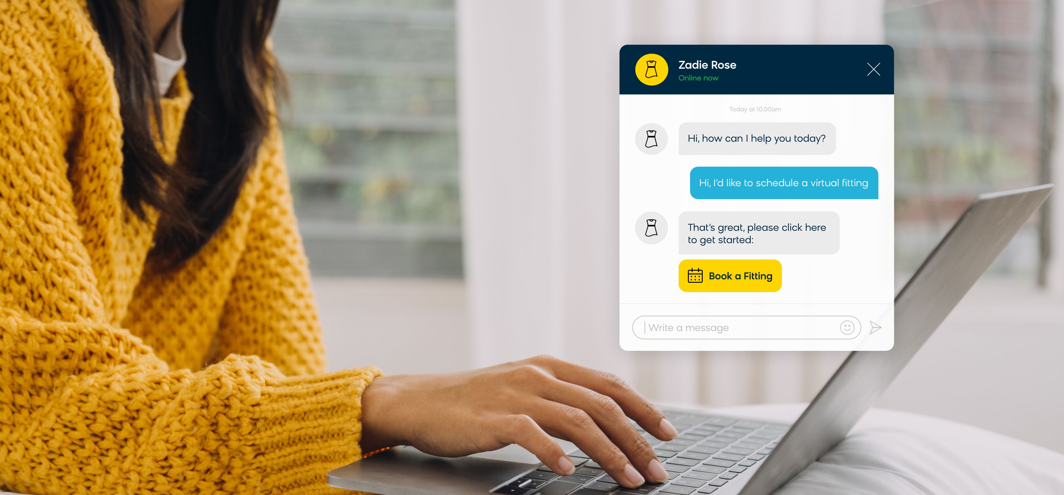 An online shopper engaging with a conversational AI-powered chatbot, offering a more personalized experience