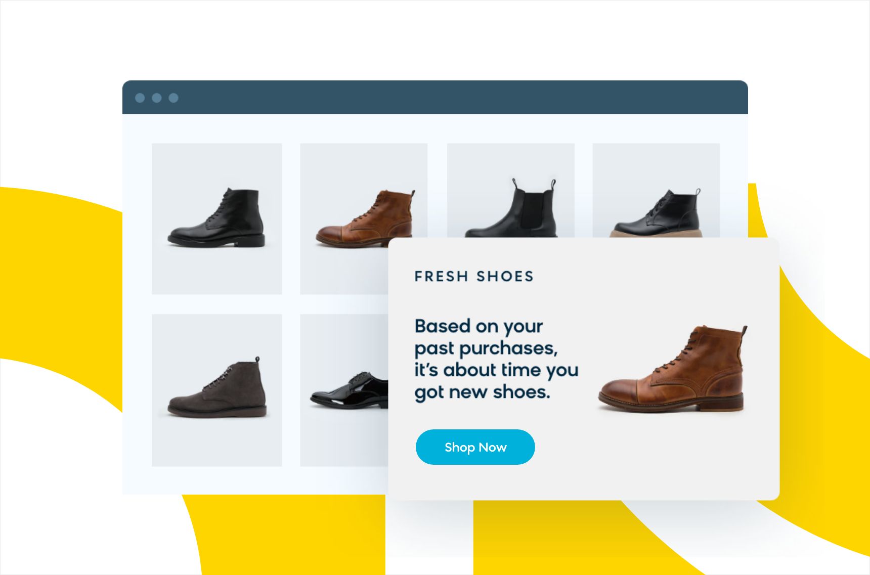 A marketing message that shows similar products based on a customer's previous shopping behavior, which invites users to increase engagement with a brand
