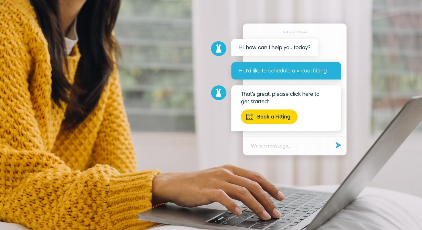 a conversational commerce chatbot helping a customer schedule a virtual fitting
