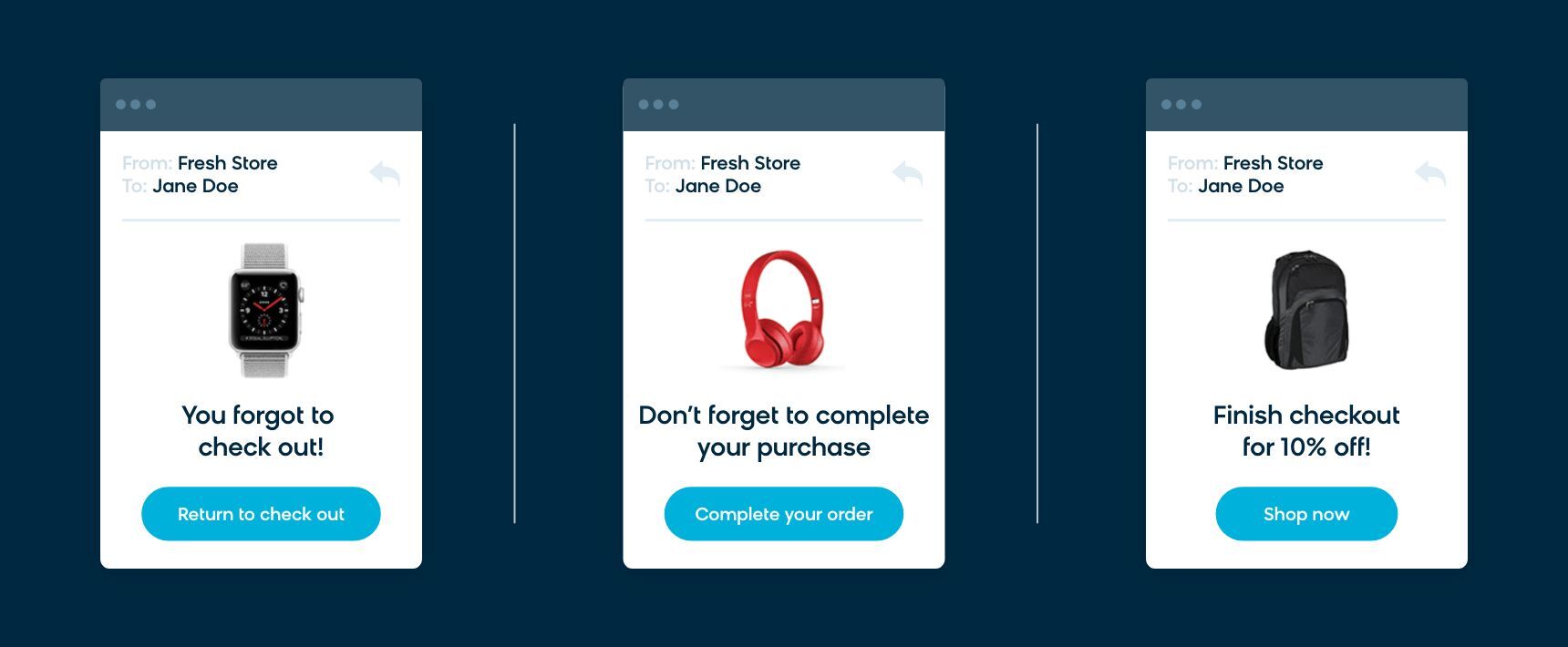 Example of an abandoned cart email series