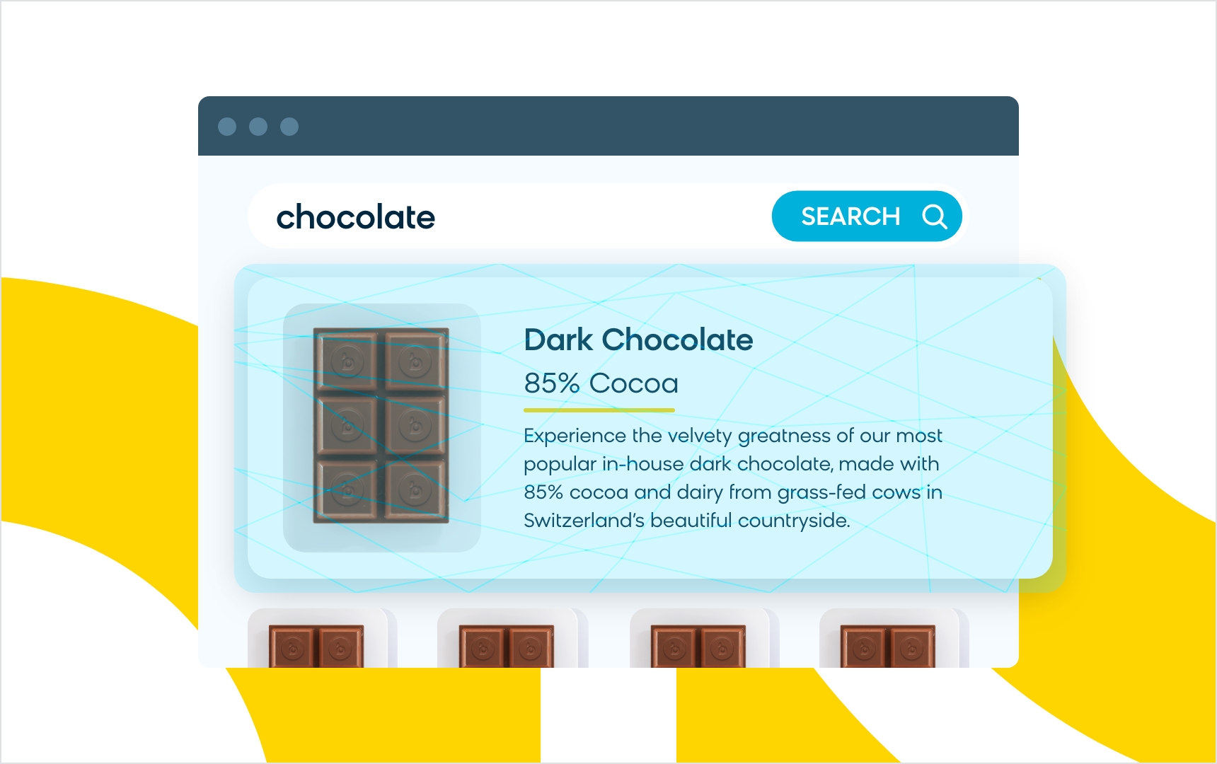 Example of AI search surfacing preferred types of chocolate in search results