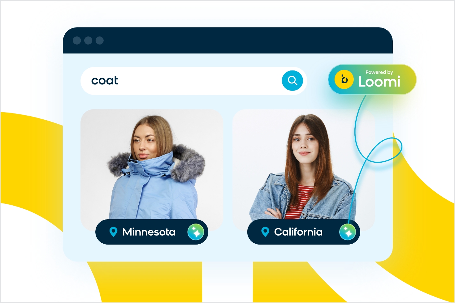 AI-powered search showing different coats based on location data