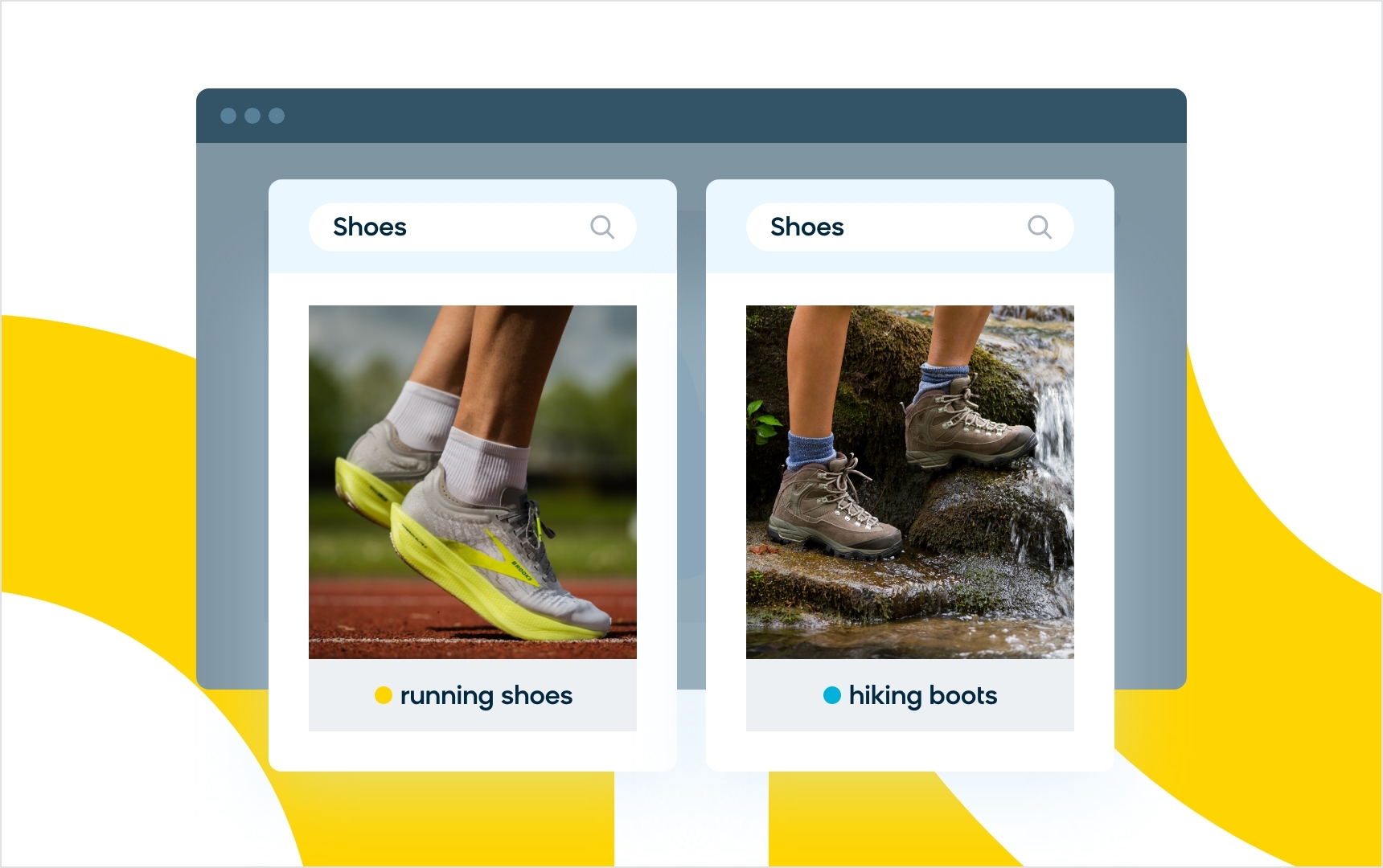 Example of Bloomreach Discovery's real-time segments showing different shoes to different audiences