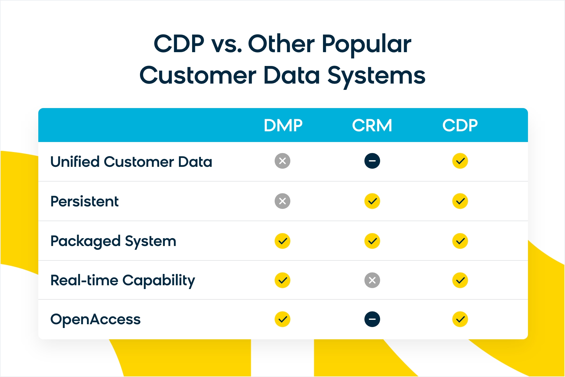 A pros and cons list of customer data platforms  vs. other popular customer data systems