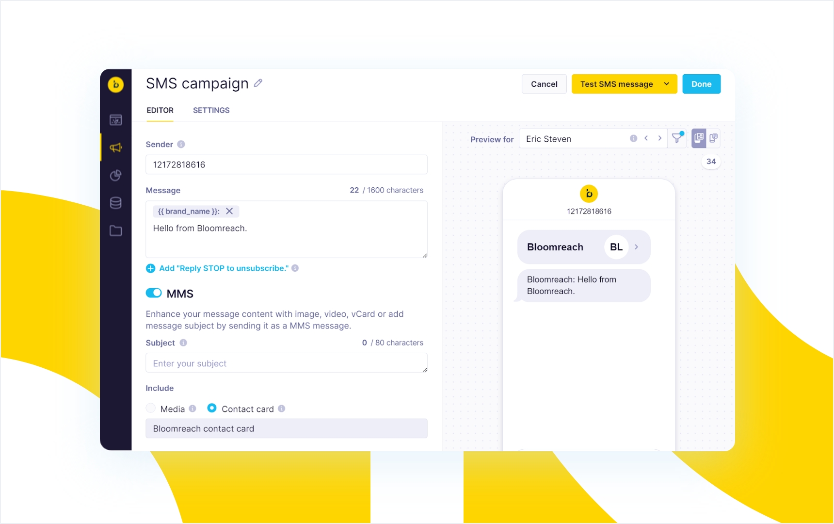 Bloomreach Engagement’s in-platform contact card creator to easily share SMS contact cards