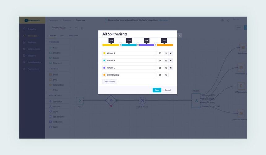 A/B test multiple variants of website modifications using Bloomreach Engagement