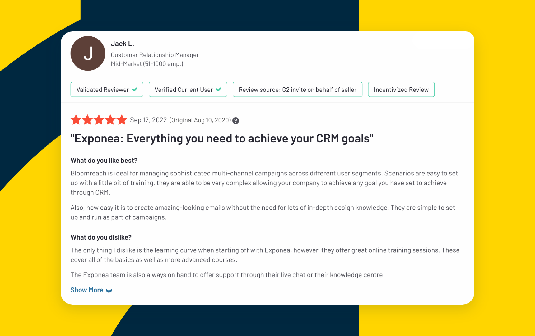 A review highlighting that Bloomreach is ideal for managing sophisticated multi-channel campaigns across different user segments.