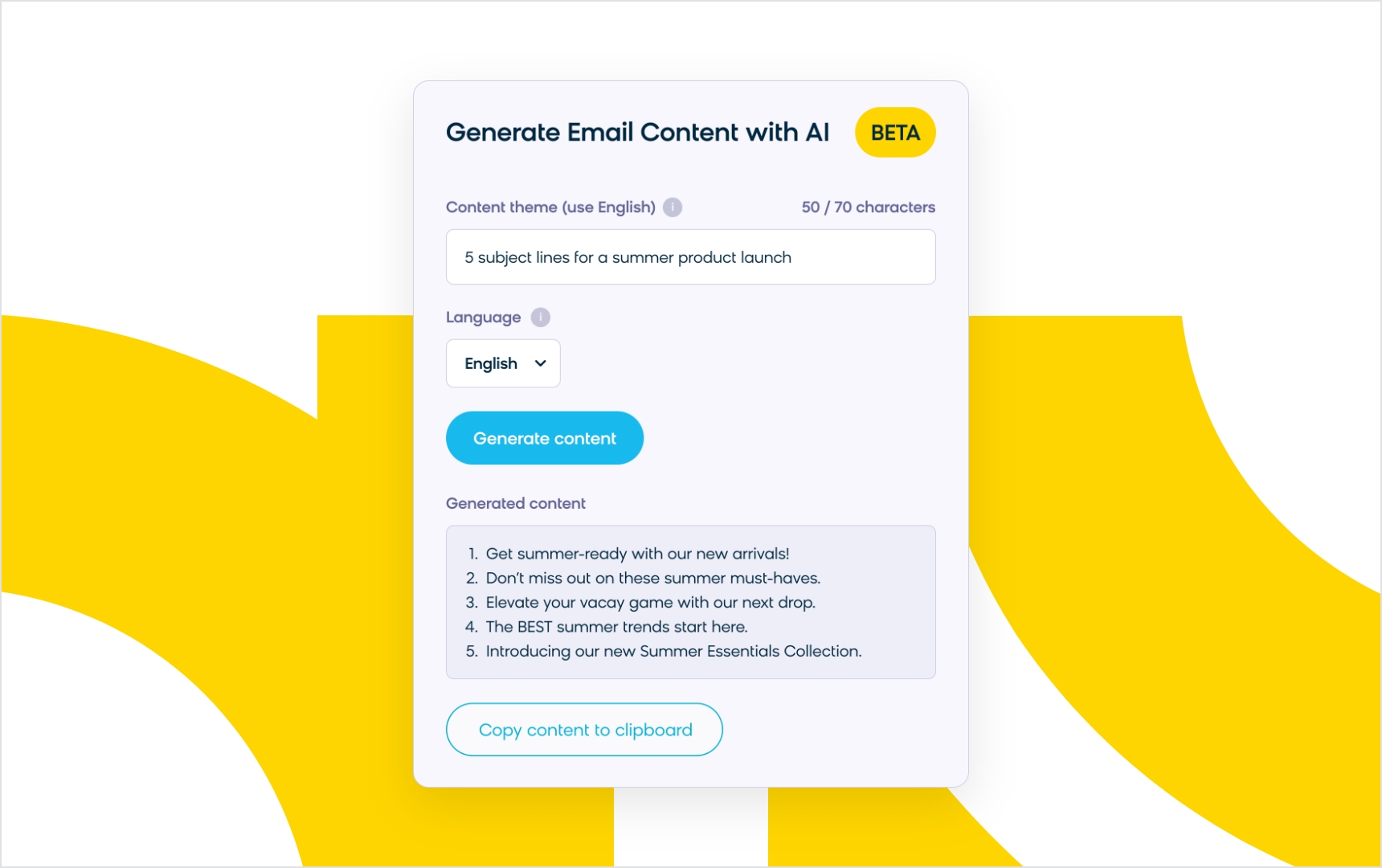 Bloomreach Engagement’s in-platform AI content generator creating alternative subject lines for email campaigns