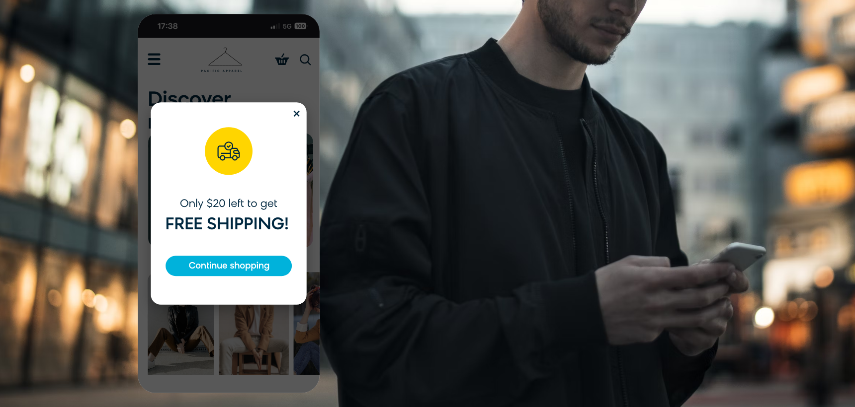 Example of an automatic free shipping banner with Bloomreach Engagement