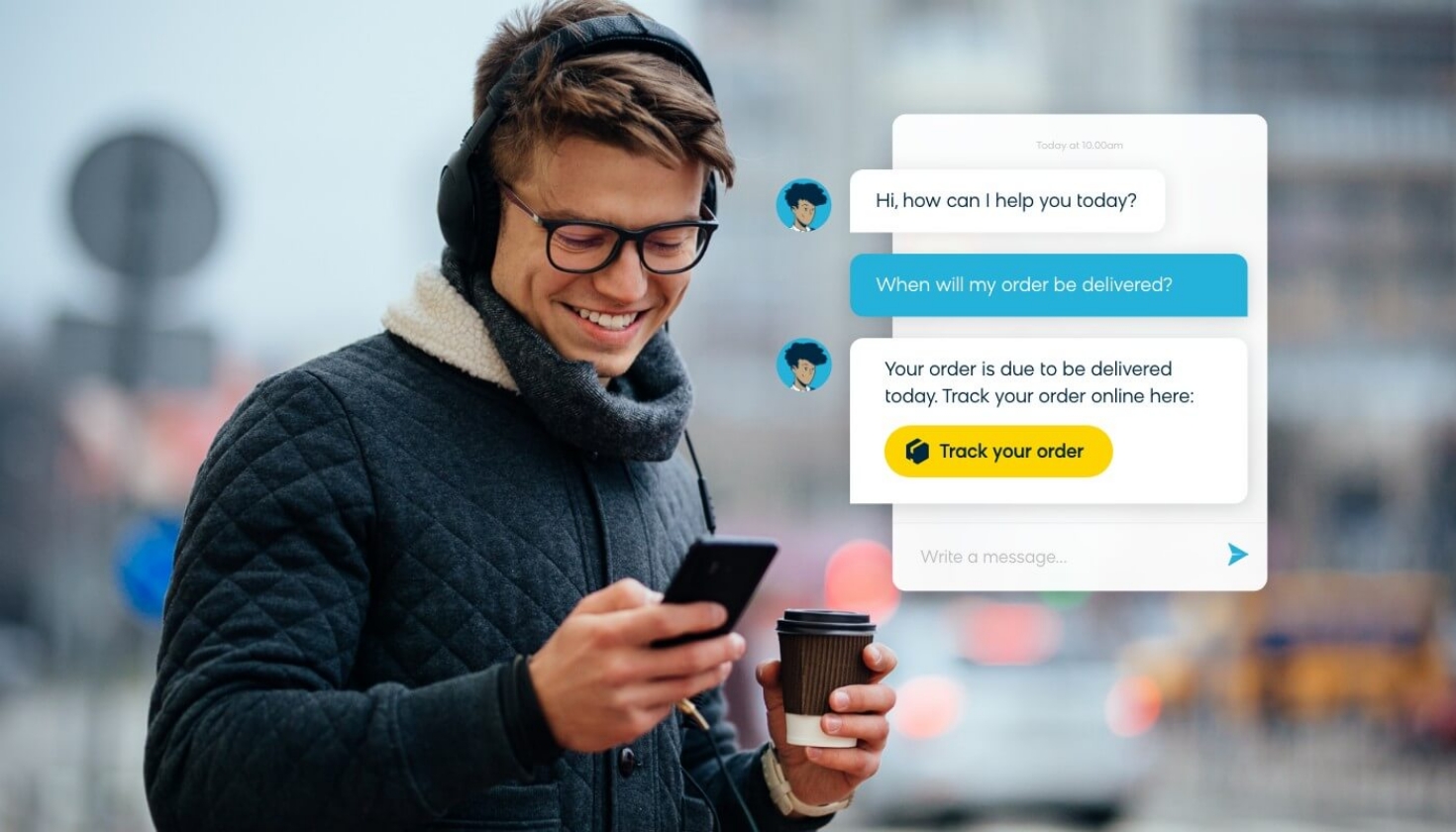 Man using an AI chatbot to manage e-commerce order