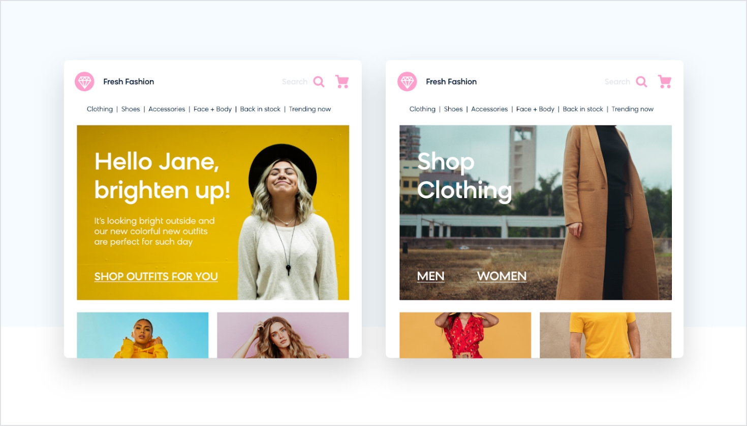 Personalized versions of an e-commerce fashion site