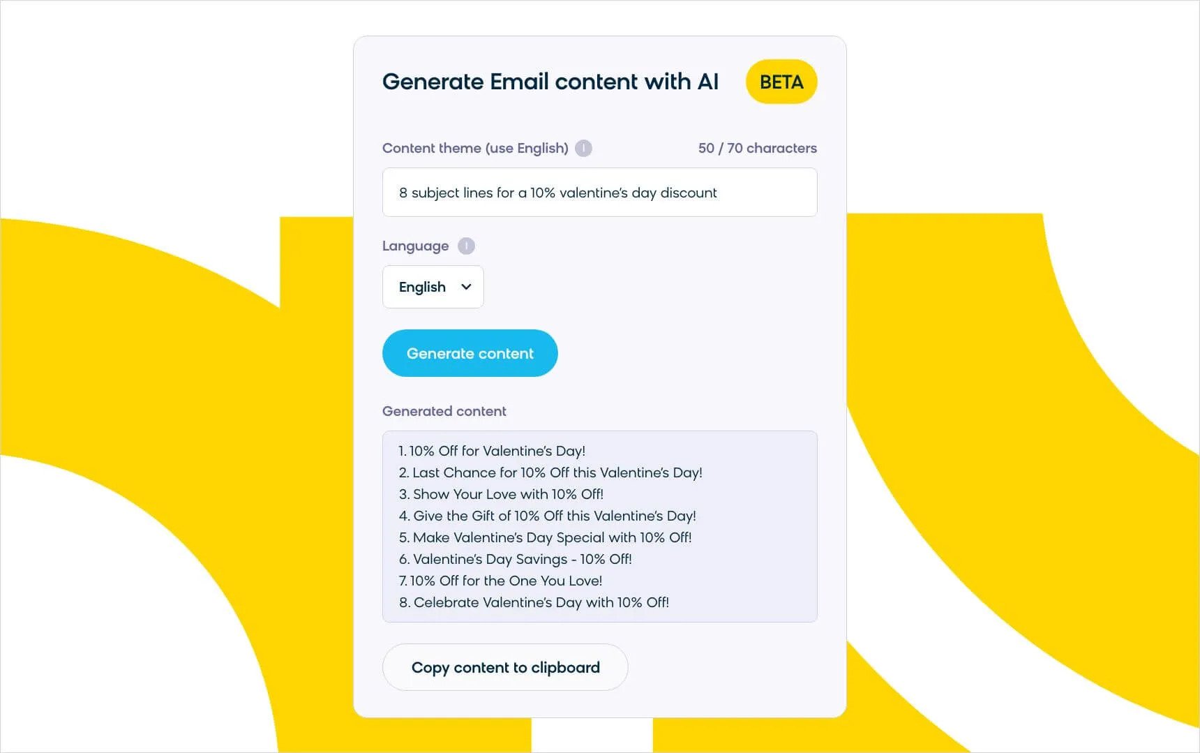 Example of using generative AI in Bloomreach to create email subject lines