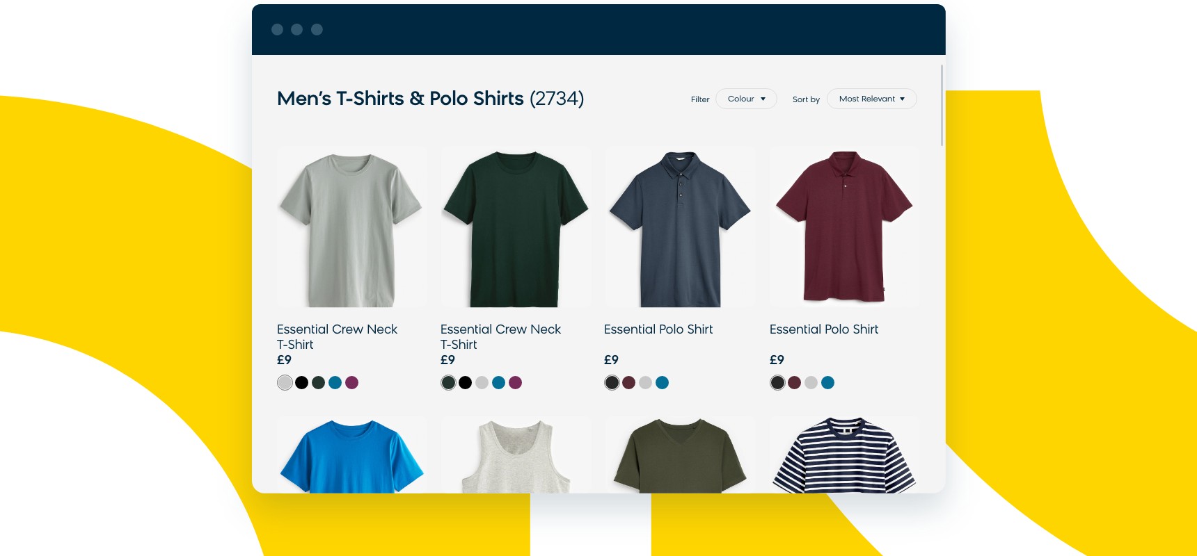 Example of grouping men's shirts by product with multiple color variations