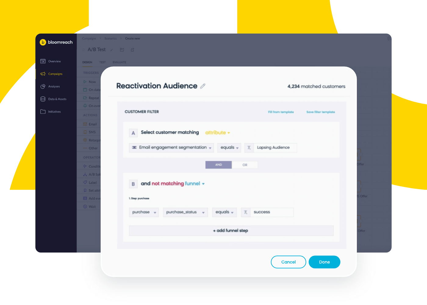 An in-platform view of Bloomreach Engagement’s customer segmentation capabilities