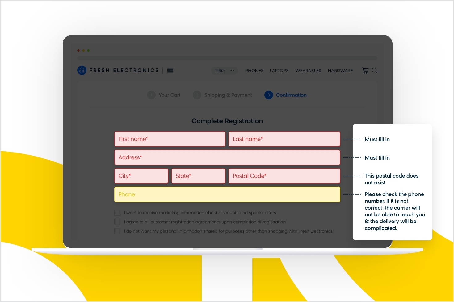 Displaying form requirements to nudge people to complete registration