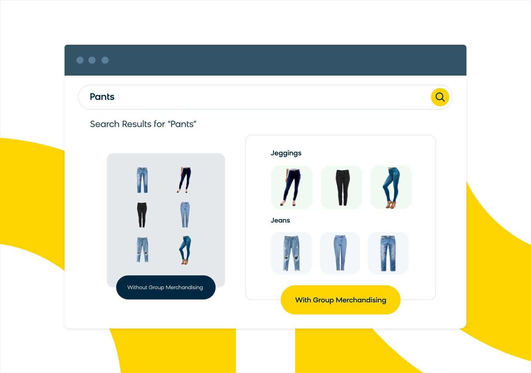 Example of the group merchandising feature in Bloomreach Discovery