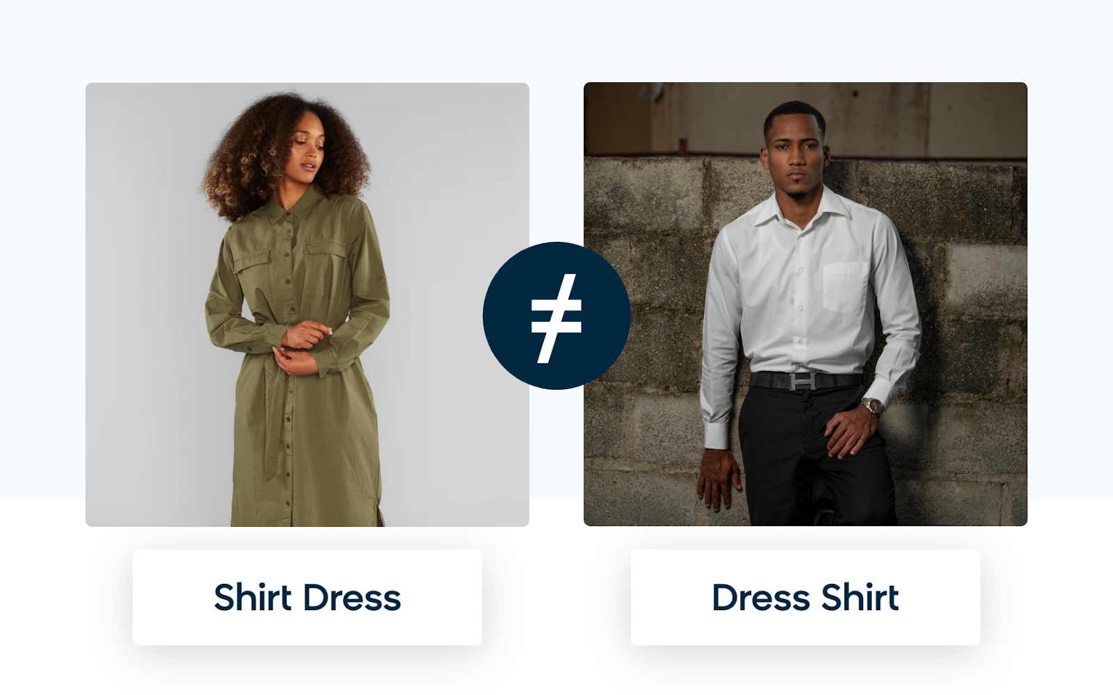 Semantic Understanding Showing Difference Between Shirt Dress and Dress Shirt