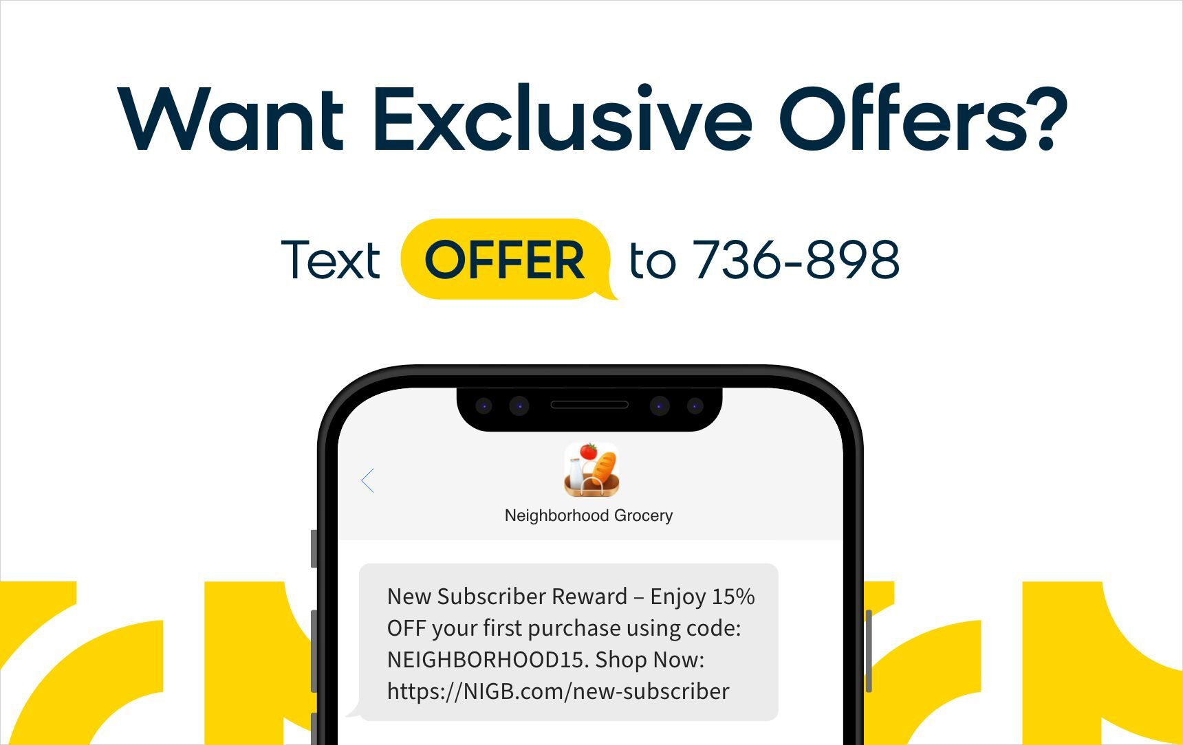 A marketing message highlighting a short code that gives customers exclusive offers.