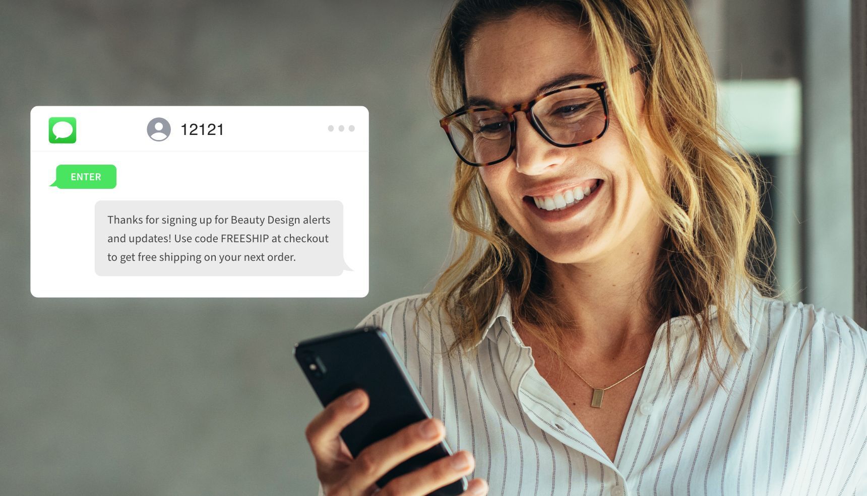 A customer sending a short code via SMS message that signs them up for alerts and updates from their favorite brand.