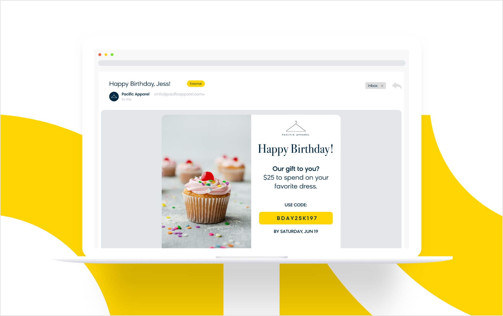 Example of an email with a birthday offer