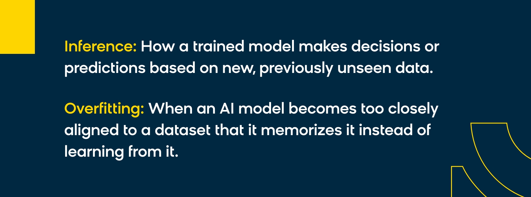 Definition of inference and overfitting in the context of training AI