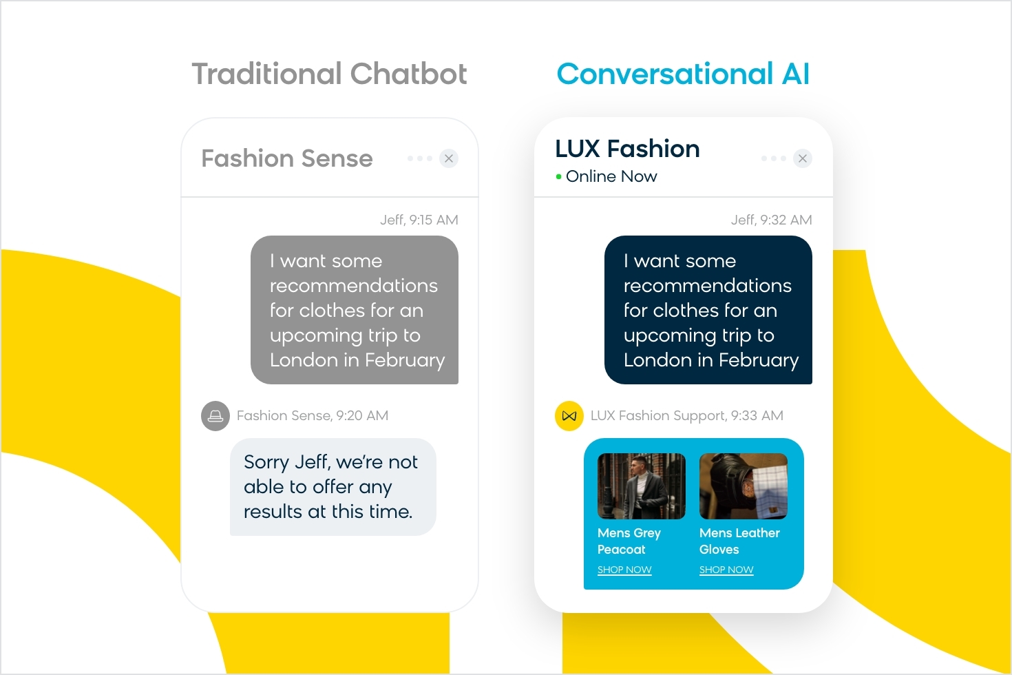 A comparison between traditional chatbots vs. one powered by conversational AI