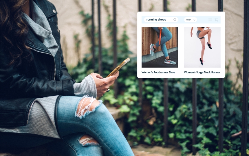 Woman Shopping for Running Shoes Enjoying a Personalized Search Experience